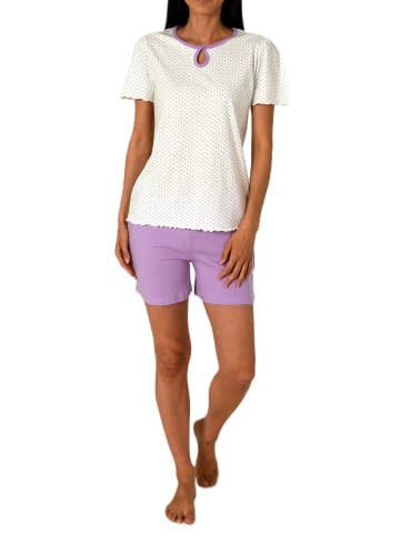 NORMANN Kurzarm Schlafanzug Pyjama Shorty Tupfen Punkte Optik in flieder