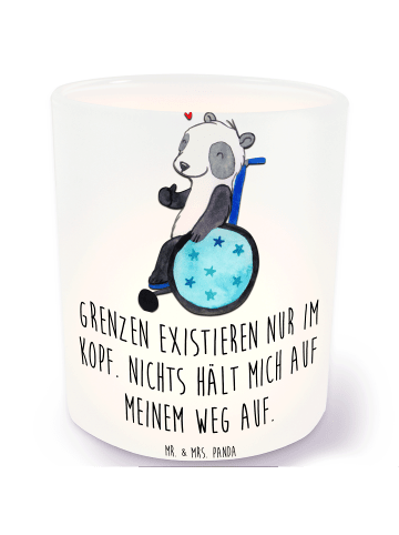 Mr. & Mrs. Panda Windlicht Panda Rollstuhl mit Spruch in Transparent