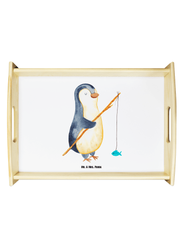 Mr. & Mrs. Panda Serviertablett Pinguin Angler ohne Spruch in Weiß