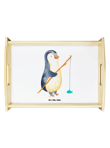 Mr. & Mrs. Panda Tablett Holz Pinguin Angler ohne Spruch in Weiß