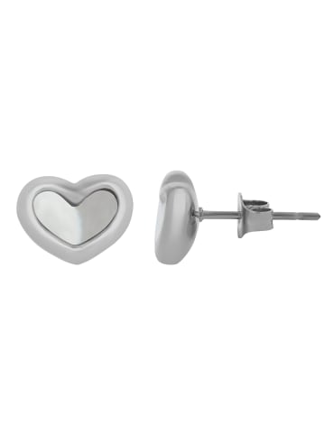 Adeliás Damen Ohrringe – Ohrstecker Herz aus Edelstahl mit Perlmutt in silber