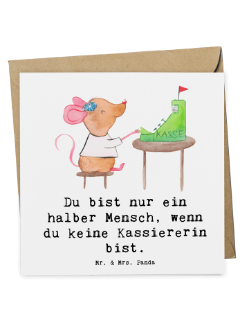 Mr. & Mrs. Panda Einladungskarte Kassiererin Herz mit Spruch in Weiß