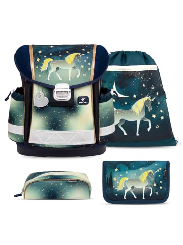 Belmil 4tlg-Set: Schulranzen Set Classy Sparkling Unicorn in Grün H36xL32xT19 cm