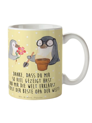 Mr. & Mrs. Panda Becher Pinguin Opa Blumen pflanzen mit Spruch in Gelb Pastell