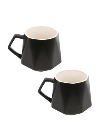 Intirilife Kaffee Tee Tasse in Feinschliff Optik 350 ml Becher mit Henkel in 2x Schwarz