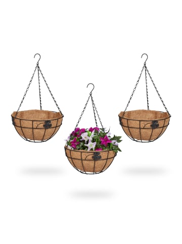 relaxdays 3 x Blumenampel in Braun/ Schwarz - (H)48 x Ø31 cm