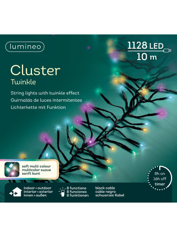 LUMINEO Lichterkette CLUSTER TWINKLE 1128 LED 10 m, schwarzes Kabel in Bunt