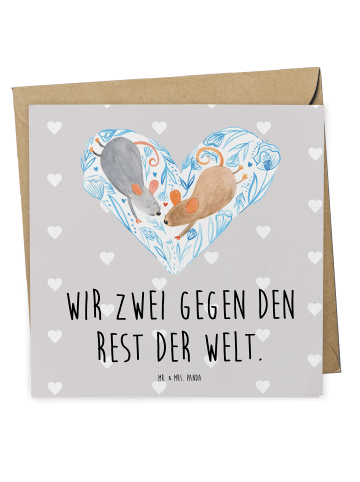 Mr. & Mrs. Panda Deluxe Karte Mäuse Herz mit Spruch in Grau Pastell