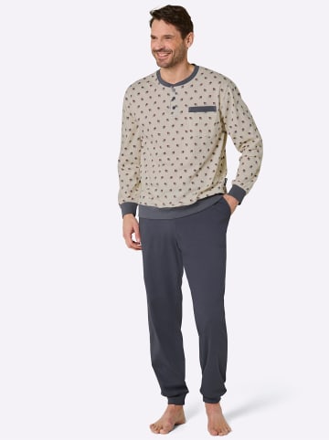 Comte Schlafanzug in rauchblau-ecru-bedruckt