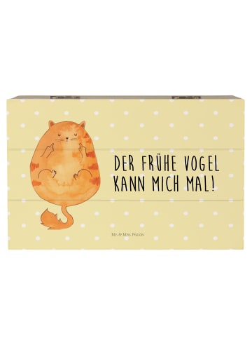 Mr. & Mrs. Panda holzkästchen Katze Frühaufsteher mit Spruch in Gelb Pastell