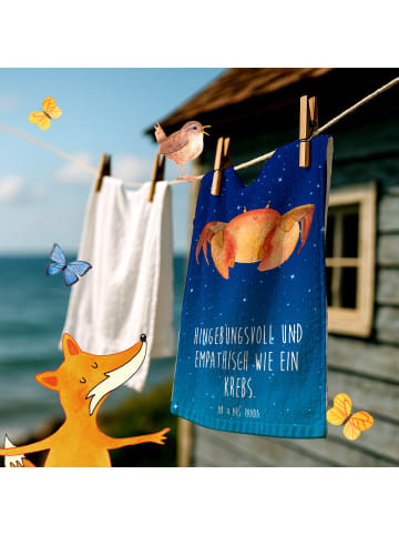 Mr. & Mrs. Panda Handtuch Sternzeichen Krebs mit Spruch in Sternenhimmel Blau