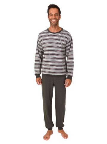 NORMANN Schlafanzug lang Pyjama Bündchen Kuschel interlock in anthrazit