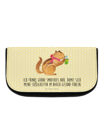 Mr. & Mrs. Panda Kosmetiktasche Eichhörnchen Smoothie mit Spruch in Gelb Pastell