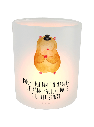 Mr. & Mrs. Panda Windlicht aus Glas Hamster Hut mit Spruch in Transparent