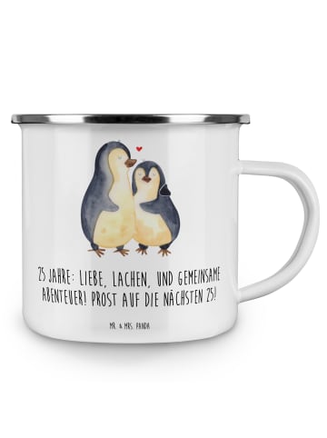 Mr. & Mrs. Panda Emaille Tasse 25. Hochzeitstag Silberne Hochzei... in Weiß
