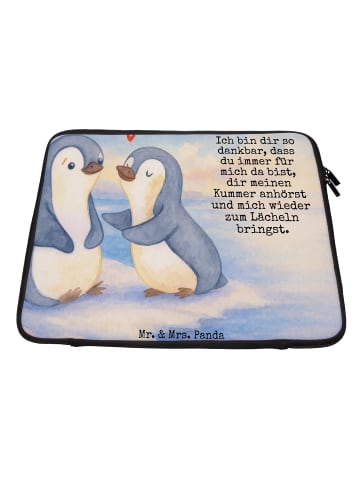 Mr. & Mrs. Panda Laptop Tasche Pinguine trösten Design mit Spruch in Weiß