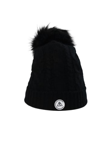 CASH-MERE.CH Mütze mit Zopfmuster und Bommel in Schwarz