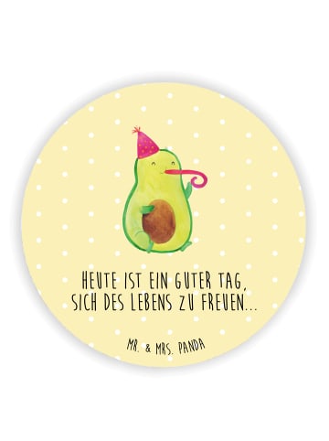 Mr. & Mrs. Panda Rund Magnet Avocado Feier mit Spruch in Gelb Pastell