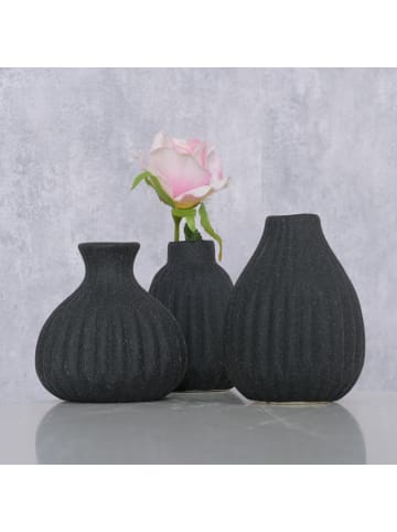 Boltze Vase Esko 3er-Set in schwarz aus rau