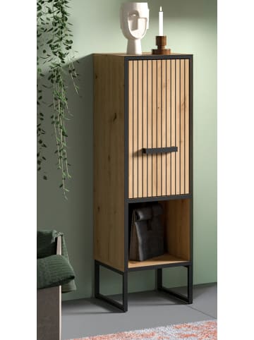 Inn.Furn Badkommode Eiche Artisan, schwarz 30 x 101 cm, Badezimmer Kommode mit Soft-Close