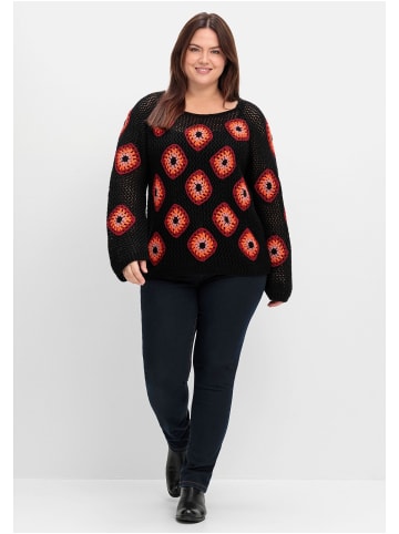 sheego by Joe Browns Häkelpullover in schwarz gemustert