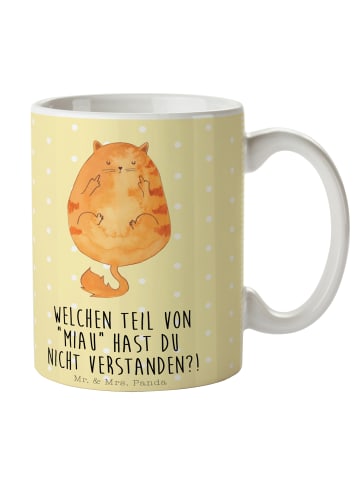 Mr. & Mrs. Panda Porzellantasse Katze Mittelfinger mit Spruch in Gelb Pastell