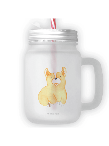 Mr. & Mrs. Panda Blümchentailglas Corgie ohne Spruch in Transparent