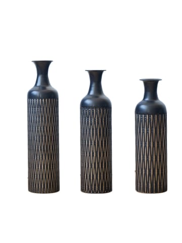 ABRIHOME Deko Vasen in Schwarz 3er Set Wellenmuster 50/66/83 cm für Wohnzimmer