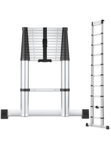 tectake Ausziehleiter 3,85 m, zuverlässige Arretierung, 150 kg Belastbarkeit