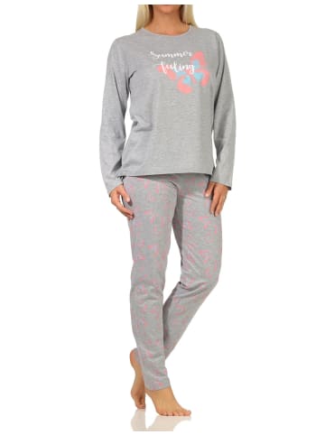 NORMANN langarm Schlafanzug Pyjama Schmetterlings - 67186 in grau