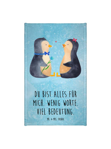 Mr. & Mrs. Panda Gästehandtuch Pinguin Pärchen mit Spruch in Eisblau