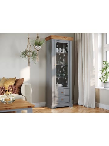 Feldmann-Wohnen Standvitrine Marone Elite Grau / Kiefer Natur 70 / 41 / 200cm