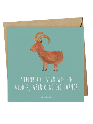 Mr. & Mrs. Panda Grußkarte Steinbock Entschlossen mit Spruch in Meeresbrise