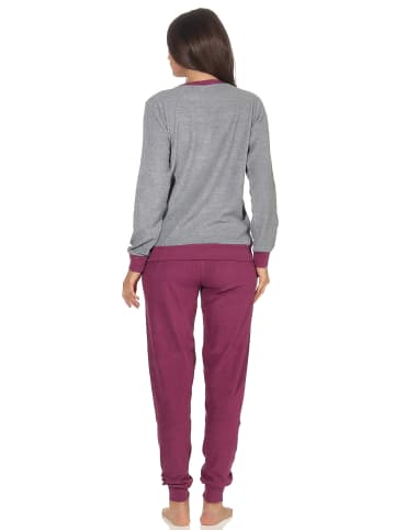 NORMANN langarm Frottee Pyjama Schlafanzug Bündchen und Zierspruch - 49879 in Grau