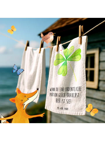 Mr. & Mrs. Panda Gästehandtücher Blume Kleeblatt mit Spruch in Weiß