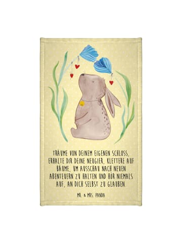 Mr. & Mrs. Panda Gästetuch Hase Blume mit Spruch in Gelb Pastell