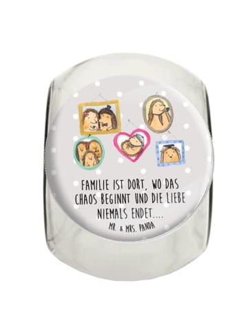 Mr. & Mrs. Panda Süßigkeitenglas Igel Familie mit Spruch in Grau Pastell