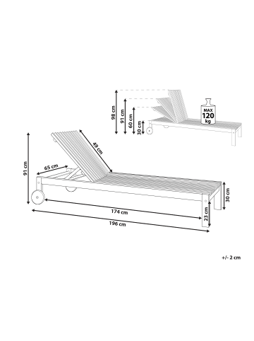 Beliani Gartenliege BELLANO in Braun - (W) 65 x (H) 91 x (L) 196 cm