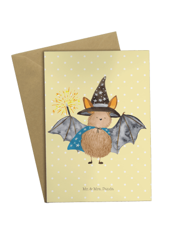 Mr. & Mrs. Panda Klappkarte Fledermaus Zauberer ohne Spruch in Gelb Pastell