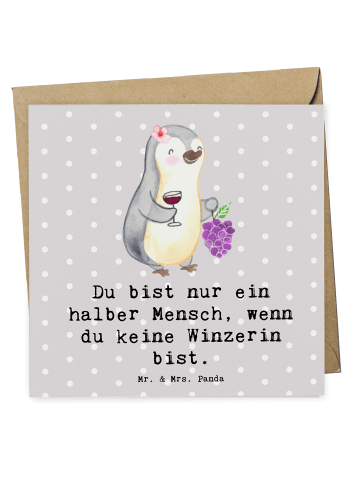 Mr. & Mrs. Panda Deluxe Karte Winzerin Herz mit Spruch in Grau Pastell