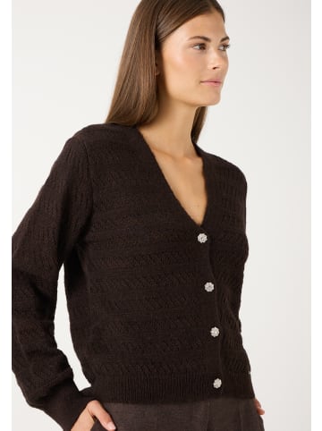 More & More kurze Ajour-Strickjacke, Zierknöpfe in espresso brown