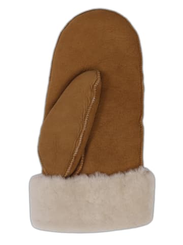 CASH-MERE.CH Lederfäustlinge mit Lammfell und Manchette in Hazelnut