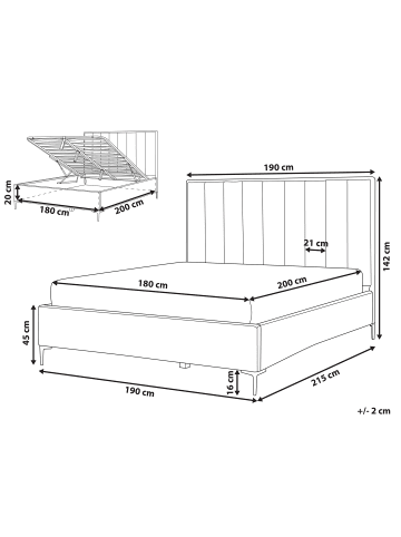 Beliani 2-tlg Doppelbett SEZANNE in Grau/Schwarz