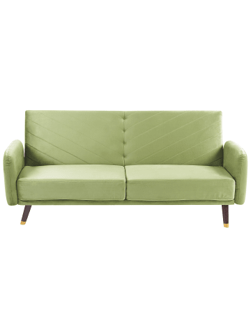 Beliani 3-Sitzer Sofa SENJA in Grün/Dunkler Holzfarbton - (W) 198 x (H) 87 x (L) 95 cm