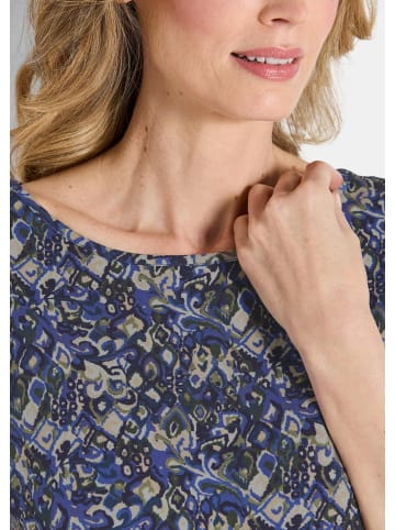 GOLDNER Halbarm Printshirt, U-Boot-Ausschnitt in blau / stein / gemustert