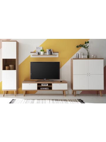 Furn.Design Wohnwand weiß Eiche Riviera, Schrankwand skandinavisch 4-teilig 337 x 197 cm