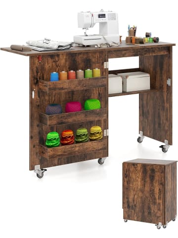 COSTWAY 2 in 1 Nähtisch Beistelltisch klappbar in Braun