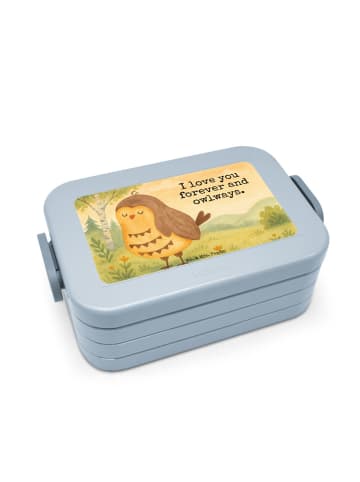 Mr. & Mrs. Panda Lunchbox Eule Zufrieden Design mit Spruch in Blau Pastell