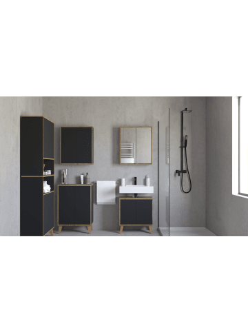 Phoenix Group AG  Badschrank MORENA mit 4 Türen und 2 offenen Fächern, Grau/Eiche