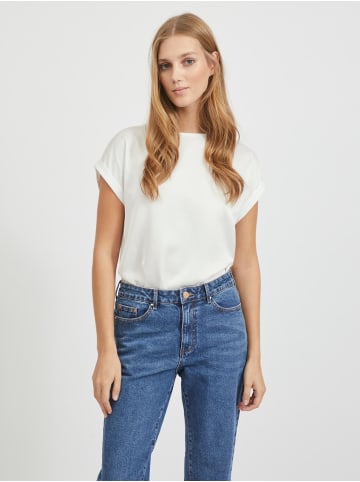 Vila Satin Blusen T-Shirt Kurzarm Basic Top Glänzend VIELLETTE in Weiß